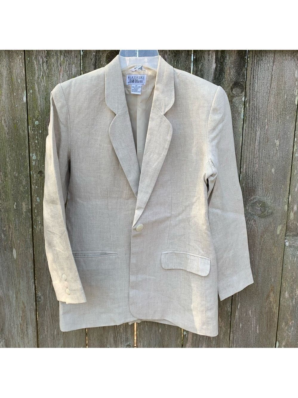 BILL BLASS vintage linen menswear blazer jacket spring summer classic neutral